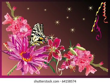 illustration with flowers and butterfly