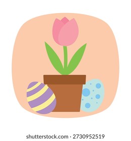 Illustration of flowers with decorated easter eggs