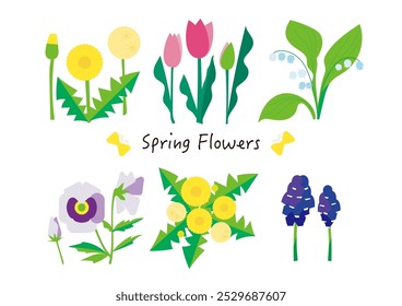 Illustration of flowers decorating a spring flower bed