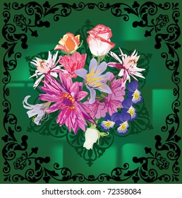 illustration with flowers decoration in black frame
