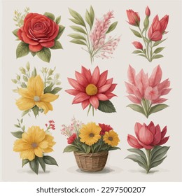 Ilustración Flores elementos decorativos aislados en fondo blanco