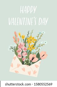 Illustration of flowers in an envelope. Vector design concept for Valentines Day and other users.