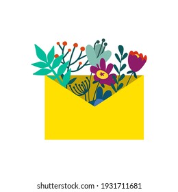 Illustration von Blumen in einem Umschlag. Vectordesign-Konzept für Valentinstag und andere Anwender. auf weißem Hintergrund
