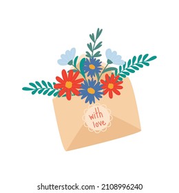 Illustration of flowers in an envelope. Vector design concept for Valentines Day and other users.