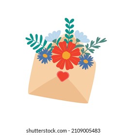 Ilustración de flores en un sobre. Concepto de diseño de vectores para San Valentín y otros usuarios.