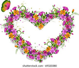 Illustration of Flowers Forming the Shape of a Heart
