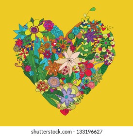 Illustration of flowers in heart shape