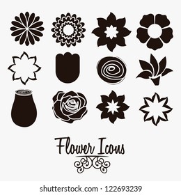 Illustration flowers icons, spring and valentines day, vector illustration