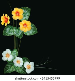 illustration with flowers isolated on blac kbackground