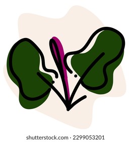 Illustration of flowers and leaves pastel pink background. 