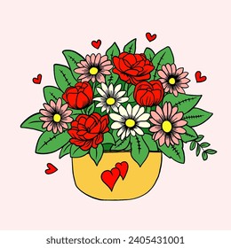 illustration of flowers and love, illustration for Valentine's Day in flat design style