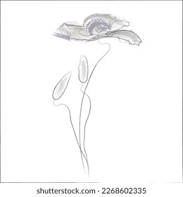 The illustration of the flowers is made by a continuous line of black with the addition of watercolor shades of purple. A modern art form suitable for the interior