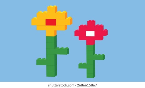 Ilustración de flores hechas de ladrillos de construcción.