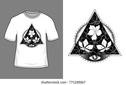 illustration flowers on triangle with eye vector for t shirt design