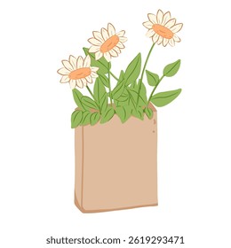 Illustration of flowers in a paper bag 