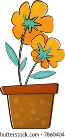 illustration of flowers in pot.