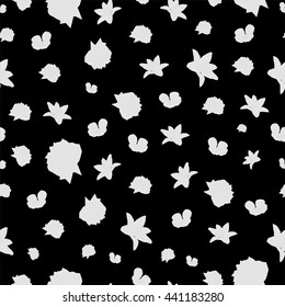 Illustration with flowers, seamless pattern with lily, apple flower and roses, perfect background for wall paper, interior design, cover and fabric texture, flower pattern, realistic flowers, vector