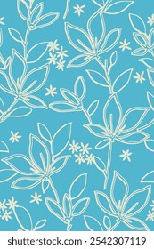 illustration of flowers and stems on a turquoise background. seamless floral pattern design.