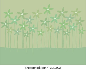 Illustration of flowers in various shades of green.