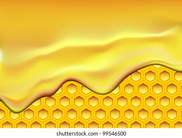 illustration of flowing honey over a honeycomb texture