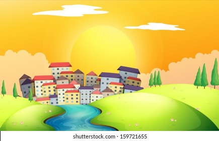 Illustration of a flowing river at the village