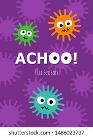 Illustration Of The Flu Season Reminder With Bacterias And Viruses