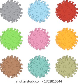 Illustration of a flu virus like coronavirus declined in several shades