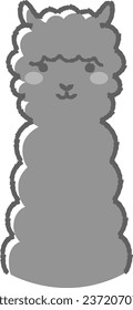 Illustration of a fluffy alpaca (front facing face) black and white