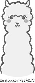 Illustration of a fluffy alpaca (front facing face) black and white