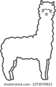 Illustration of a fluffy alpaca (full body) black and white