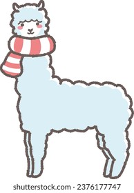 Illustration of a fluffy alpaca wrapped in a scarf (full body)