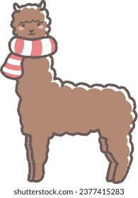 Illustration of a fluffy alpaca wrapped in a scarf (full body)