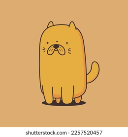 Illustration of fluffy cartoon style orange dog, happy dog isolated on beige background.