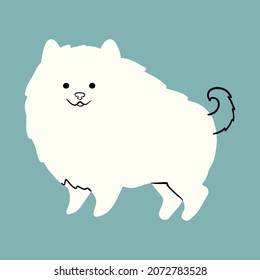 Illustration of a fluffy Pomeranian dog in hand drawn doodle style