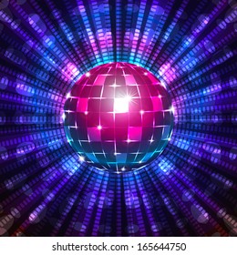 An illustration of a fluorescent disco ball. Includes transparent objects, clipping mask and blending modes. Layered. 