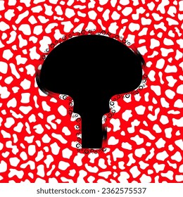 Illustration of fly agaric mushroom silhouette with red and white texture. Vector colored background.