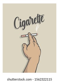 illustration of a flyer poster holding a cigarette, Template for card, poster, banner, print for t-shirt, pin, badge, patch.