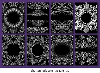 Illustration of flyer template collection with white ornament and black background
