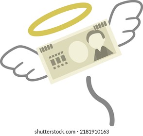 Illustration of a flying 10,000 yen bill with feathers