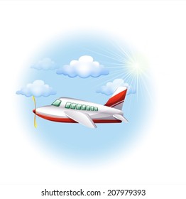 Illustration of a flying airplane on a white background