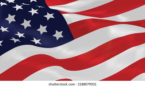 Illustration of flying American flag, memorial day or constitution day of United States. Closeup of waving flag, National flag of USA. Vector of independence day of US, flowing flag of America