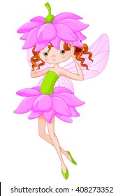 Illustration of flying beautiful summer fairy 