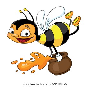 Illustration of a flying bee with honey