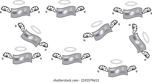 Illustration of a lot of flying bills