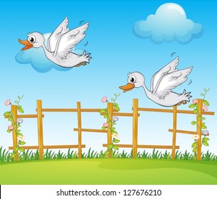 Illustration of a flying bird in a beautiful nature