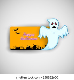illustration of flying Boo ghost wishing Happy Halloween