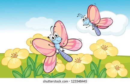 Illustration of a flying butterflies in beautiful nature