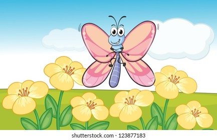 Illustration of a flying butterfly in beautiful nature