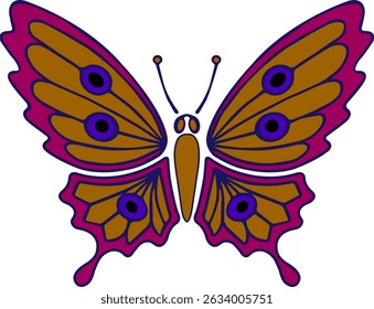 Illustration of a flying butterfly in top view isolated on a white background.