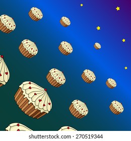 Illustration of flying cakes